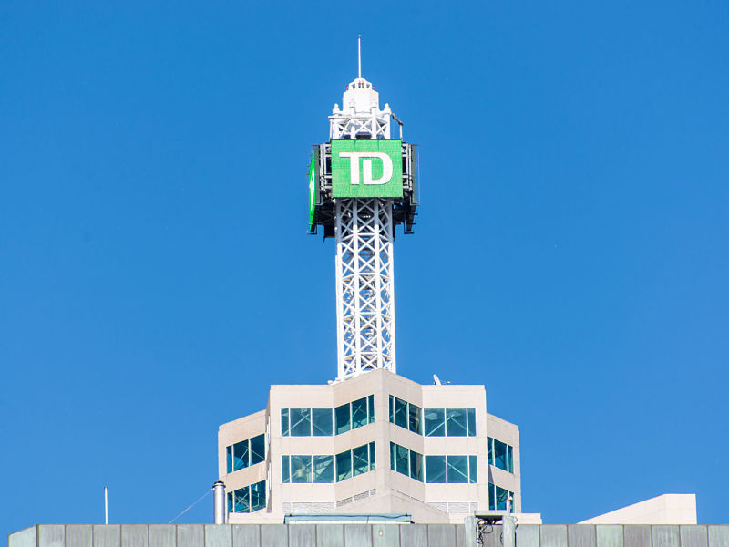 close-up of the top of td canada trust tower building, toronto