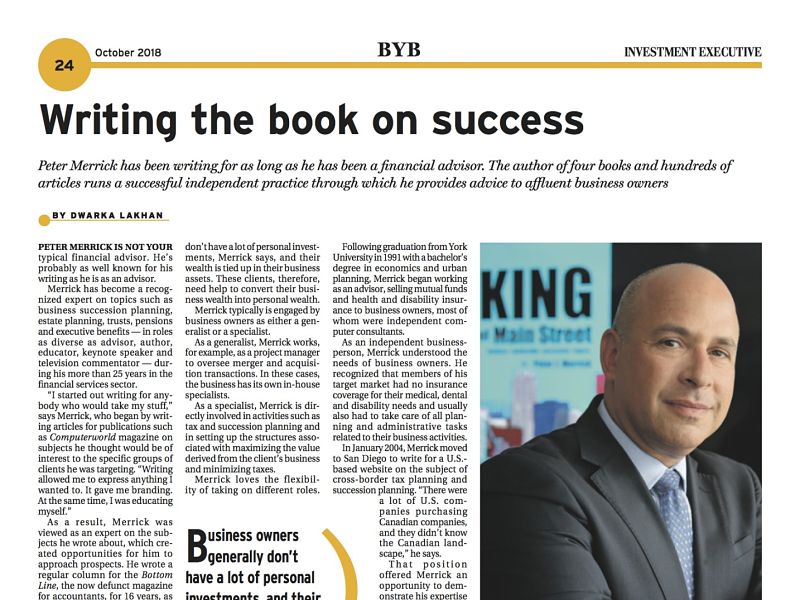 Investment Executive newspaper, October 2018, page 24, Peter Merrick