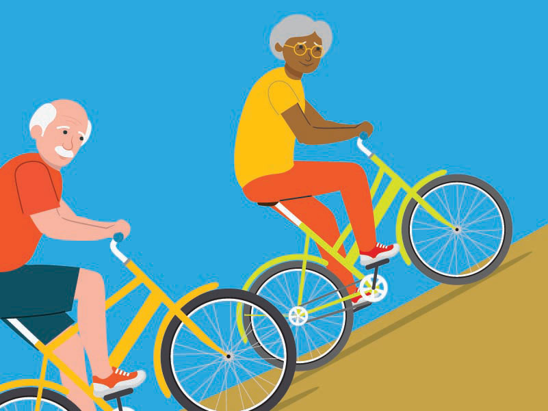 senior couple on bikes