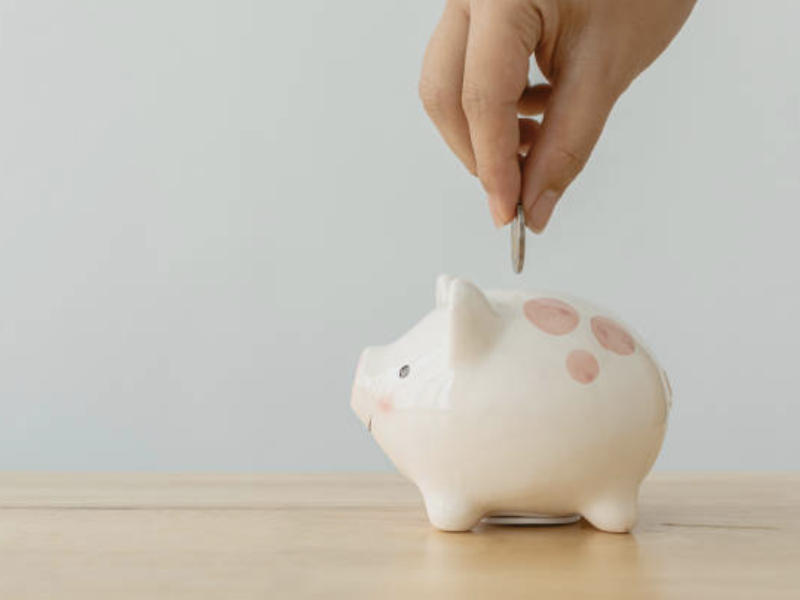 Person putting money into piggy bank