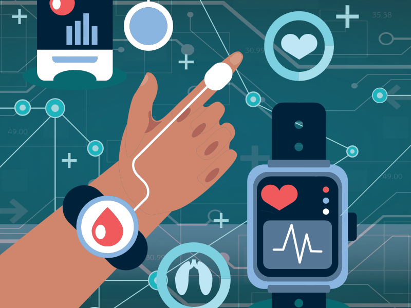 Hand with wearable health technology